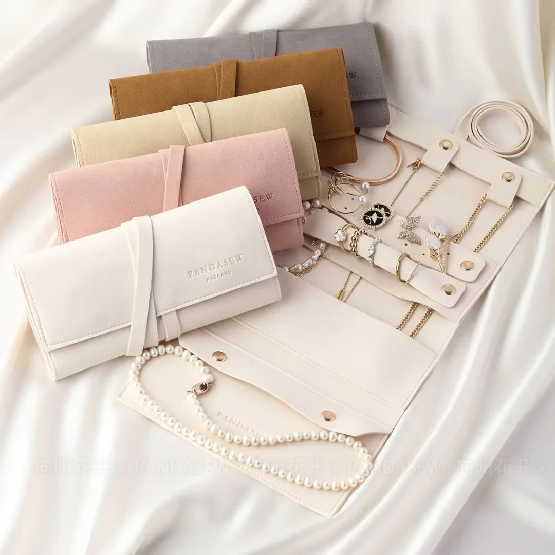 Fashion Customized Folding  Foldable Portable Travel Microfiber Jewelry Storage Pouch Organizer Roll Jewelry Travel Bag