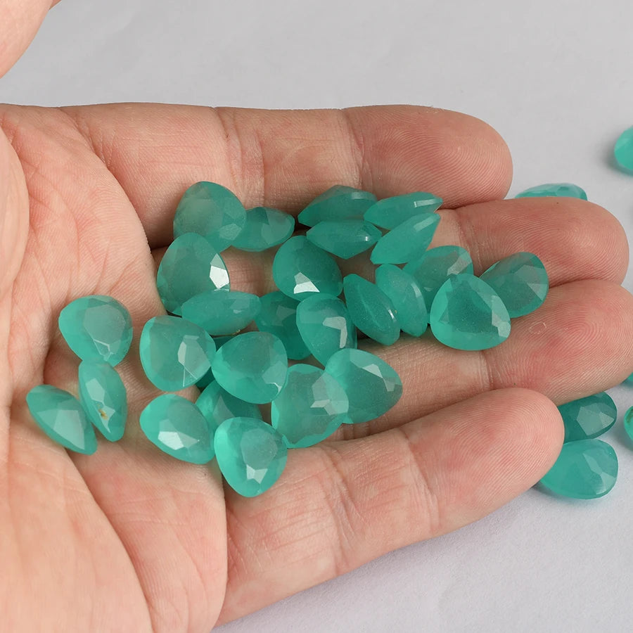 Faceted Cutting Green Glass Gemstones Custom Sizes and Shapes Available in Bulk Affordable Prices Suitable for Jewelry Design
