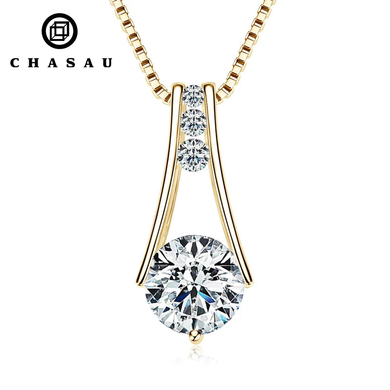 925 Sterling Silver Original Certified 8mm 2.0ct D Color VVS1 Moissanite Trapeze Pendant Station Necklaces