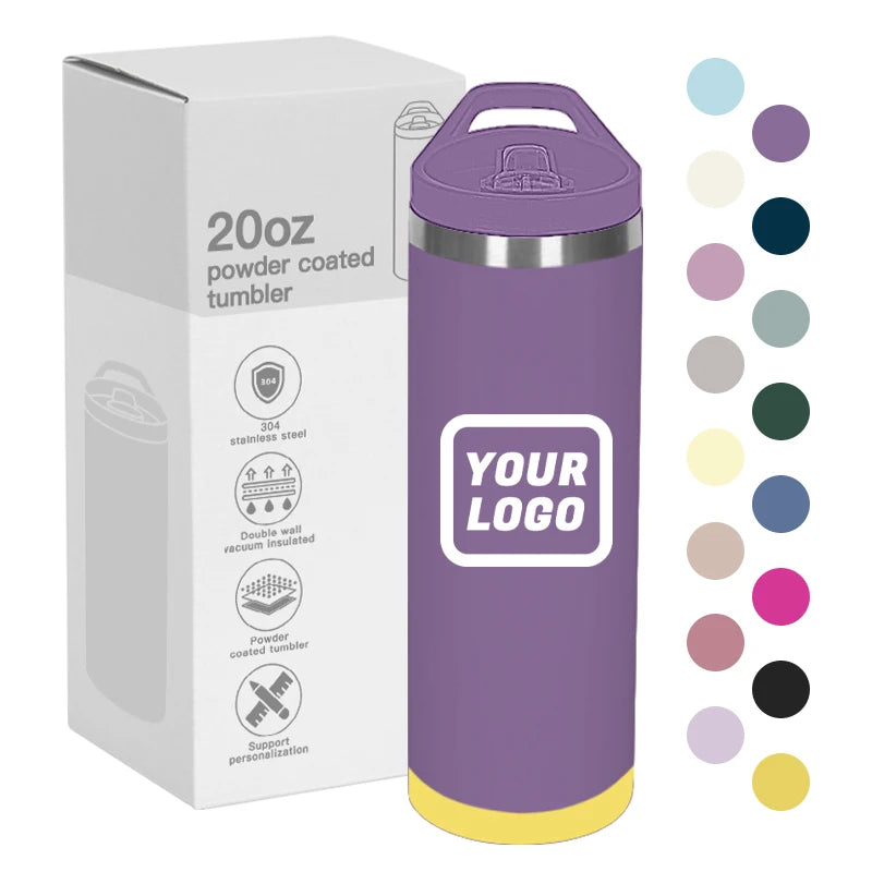 Custom logo 20oz Double Wall Stainless Steel Vacuum Insulated Coffee Travel Mug Powder Coated Regular Insulated Tumbler With Lid