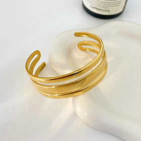 Titanium Steel Three-layer Open Bracelet Exaggerated Wide Face Three-layer Hollow Stainless Steel Gold-plated Bangle