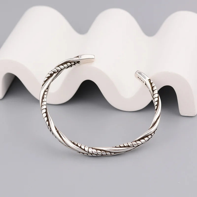 Hip Hop Punk Party Mens Jewelry Vintage Open Silver Color Braided Twist Cuff Bracelet Men