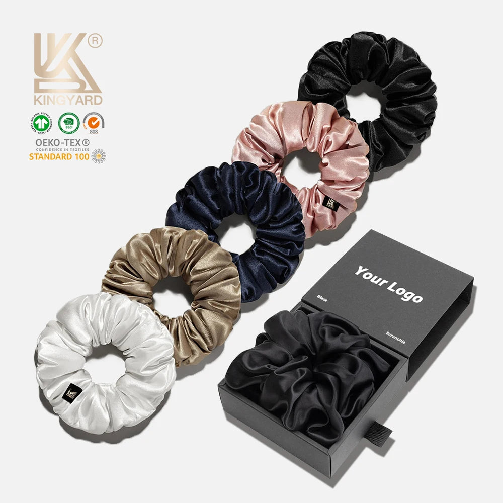 Wholesale 16 19 22mm Eco-friendly 100% Mulberry Silk Hair Ties Elastic Soft Luxury Plain Custom Logo Scrunchies Hair Decoration