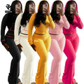 F240735 Breathable Gym Wear Hooded High Waisted Flared Pants Set Fitness Set Clothing Custom Long Sleeve Full Zip Women Set