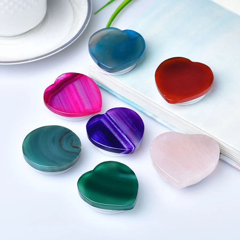 Natural Heart-Shaped Crystal Phone Stand 360 Rotation Gemstone Ring Holder with Finger Kickstand Stylish Love Style