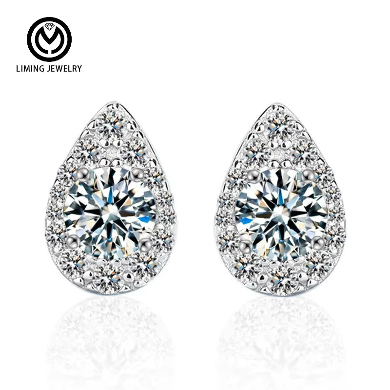 XEZ040 Elegant 925 Sterling Silver 0.5ct Round Brilliant Cut Water Drop Moissanite Stud Earrings Fine Jewelry for Women Girls