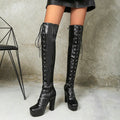 Factory Whole Sale Price Cross-Border Thigh High Boots Women Shoes Round Toe Shoes for Women Elastic High Heels Women's Shoes