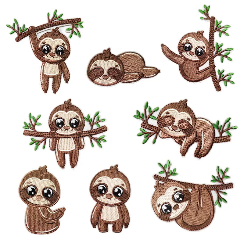 NODA Iron on Embroidery Cute Sloth  Patch for Kid Clothes Bag Decoration