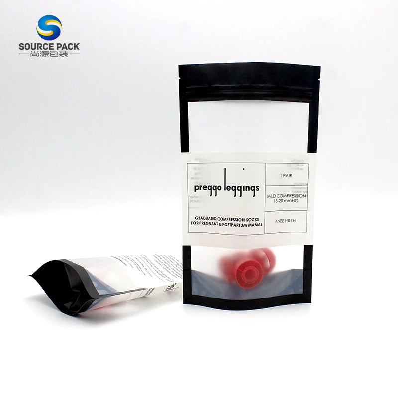 Doypack Zip Lock Plastic Bag Zipper Mylar Packaging Custom Ziplock Compostable Biodegradable Black Stand up Pouch With Window