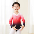Girls Artistic Gymnastics Ballet Dance Performance Leotards Children Long Sleeve Diamante Gradually Color Bodysuit Clearance