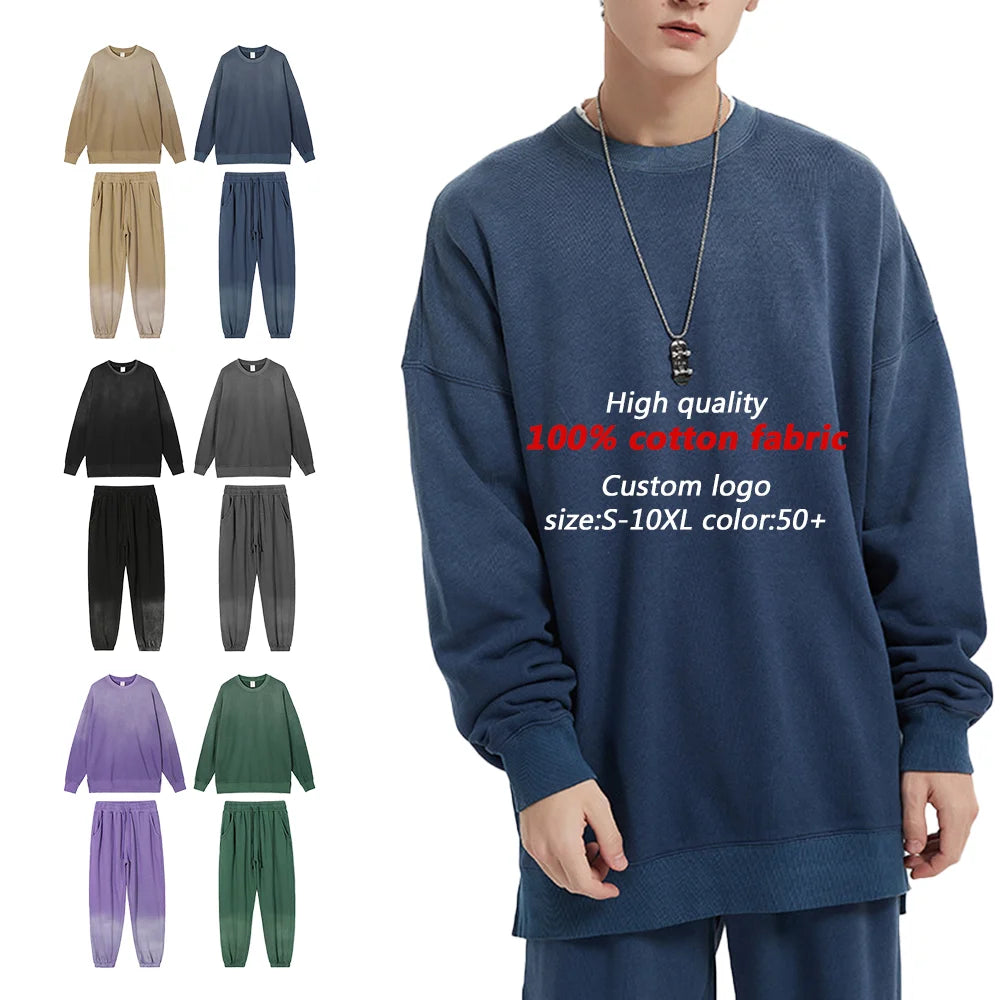 Custom Logo Solid Color Blank OEM ODM Design Heavyweight Unisex Sweatshirt Sweatsuit