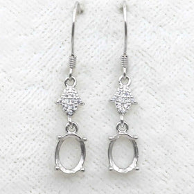 Sterling Silver 6*8mm Semi Mount Hoop Earrings Frame Empty Support Blank Setting S925 Base Without Center Stone for DIY Inlay