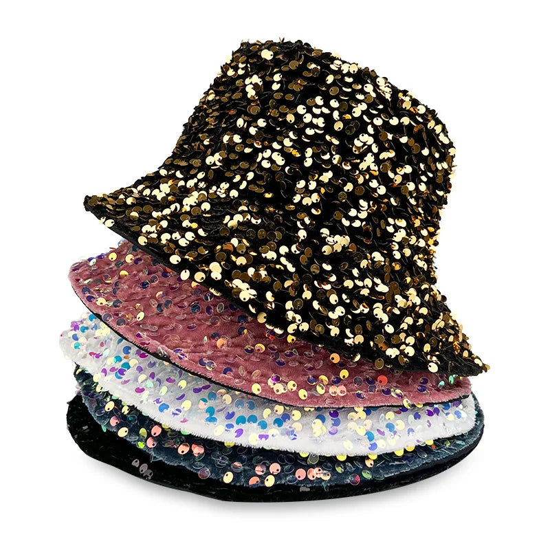 Girls Teens Bucket Hat Party Women Shiny Glitter Sequin Sun Cap for Travel