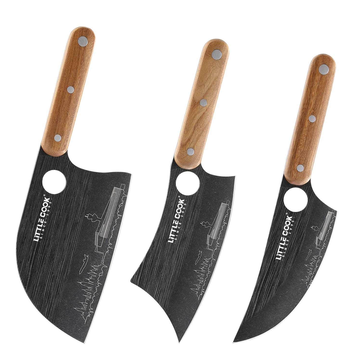 3PCS Stainless Steel Kitchen Butcher Knife Set Viking Serbain Chef Knife with Luxury Wooden Handle for Slicing Cutting Cooking