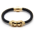 Punk Skull Mens Braided Leather Cuff Man Hand Stainless Steel Charms Personalized Bracelet