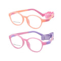 Wholesale Kids 18285 Chameleon Discolor Optical Glasses with Solid Pattern Bent Oval Frame Rubber Silicone Strap and Hinge