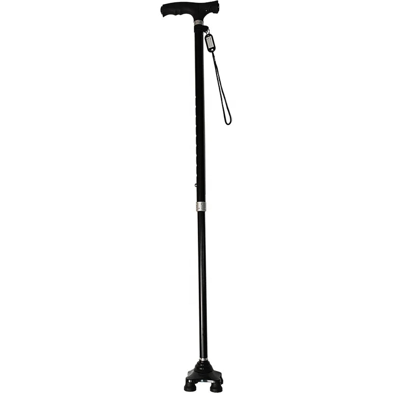 Adjustable T-Shape Grip Solid Color Walking Cane 4ft Sturdy Base with LED Light for Elderly People's Mobility Assisting