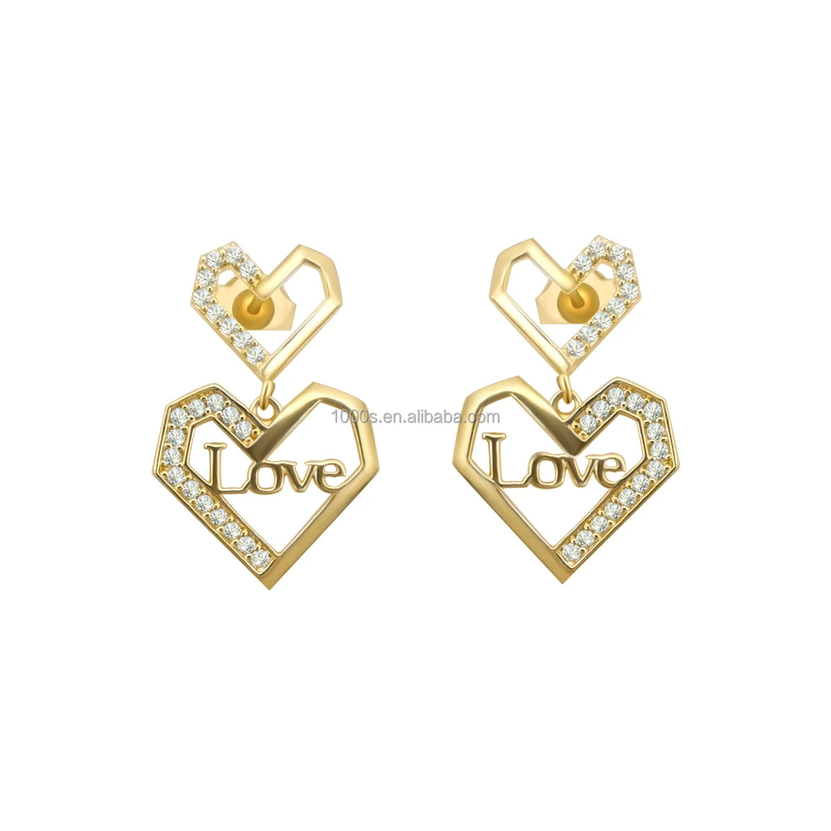 Fine Jewelry Solid Gold 18K Yellow Gold with Cubic Zircon Gemstone Earrings Studs for Women Girl Gift Party Heart Shape Design