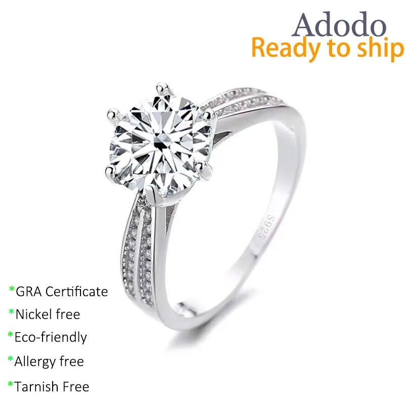 Factory Direct VVS GRA 3CT Color Moissanite Fine Jewelry 925 Silver Sparkly Six Claw Engagement Wedding Promise Ring for Women