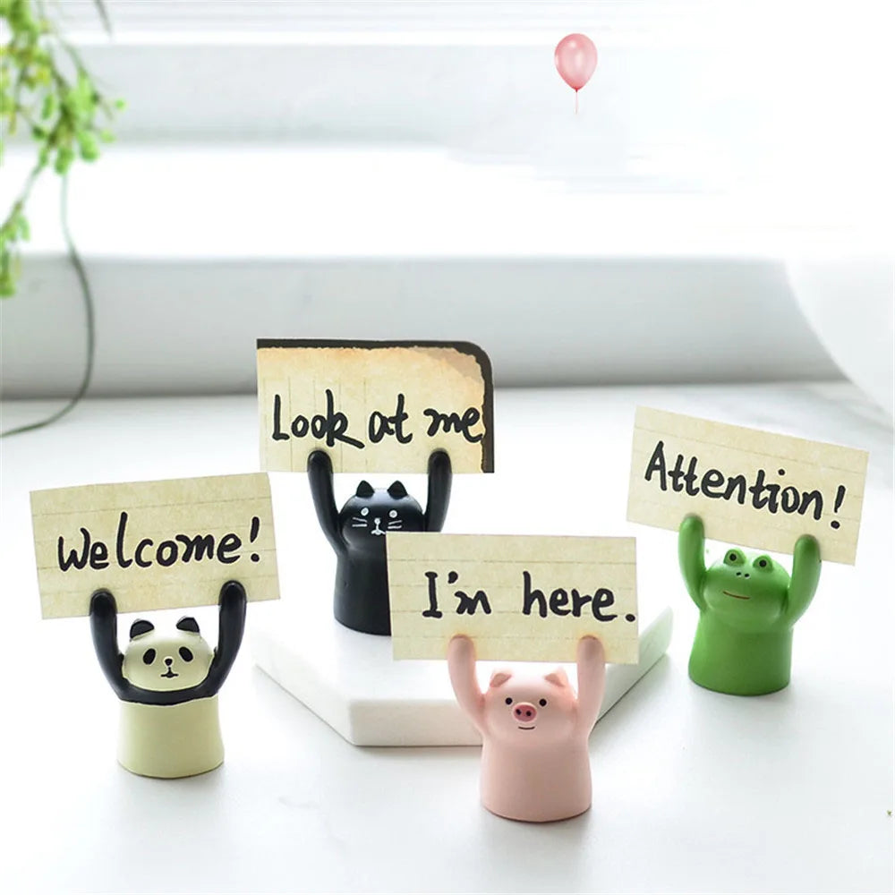 Cute Cartoon Resin Pig Panda Cat Frog Memo Clip Card Holder Lovely Photo Stand Kawaii Cake Decorations Desk Organizer Ornaments