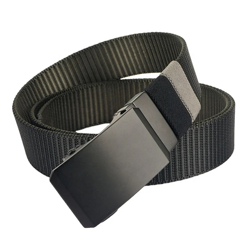 2023 Men's Black Automatic Buckle Nylon Belt Casual Fashion Adjustable Rotatable Double Sided Color Webbing Fabric Golf Belt