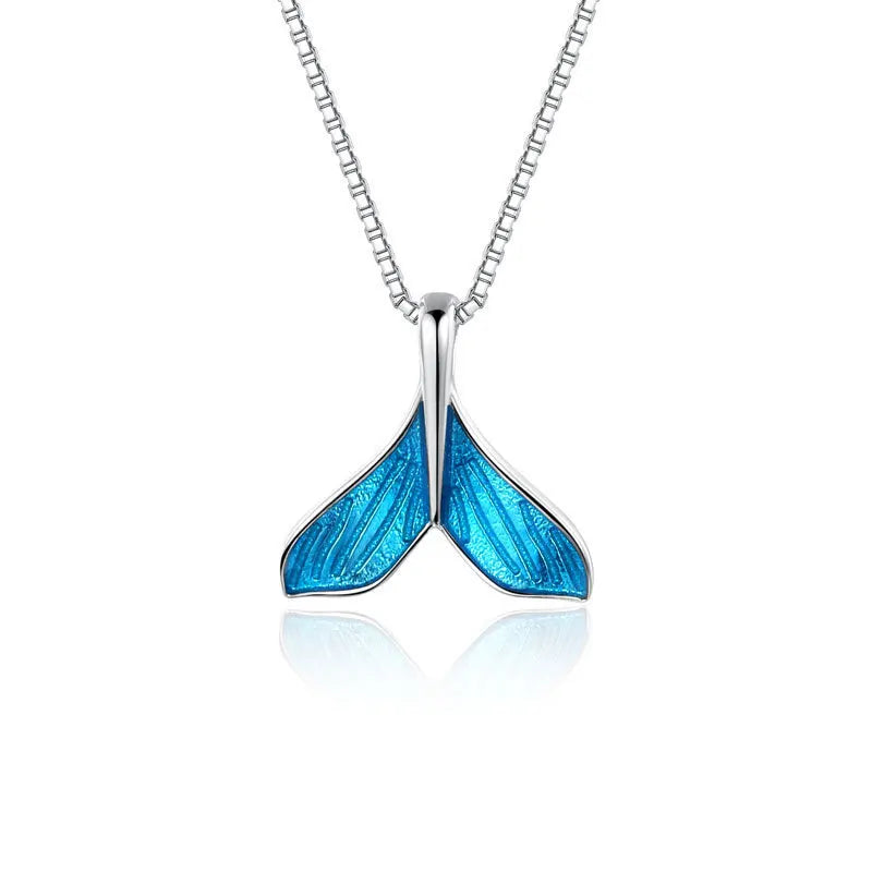 Trendy Simple Blue Mermaid Tail Necklace for Women Charm Copper Jewelry Animal Dolphin Fish Tail Pendant Whale Necklace