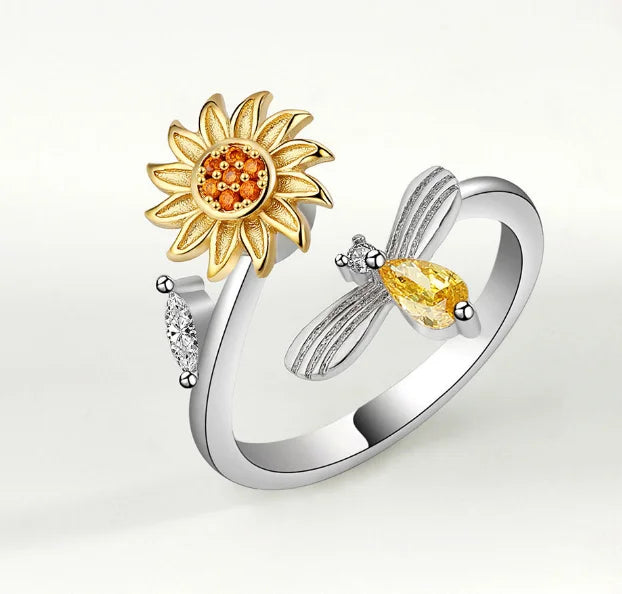 Dainty Sunflower Rotating Rings Stress-relieving Zircon Ring Fine Jewelry for Women Creative Gift for Her