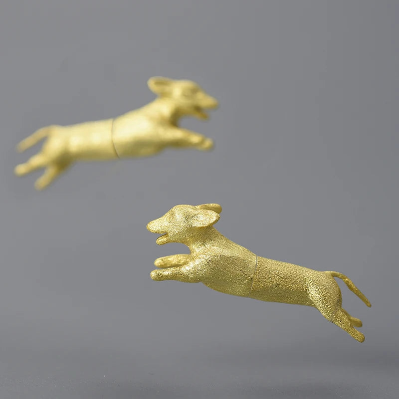 Lotusf Fun 18K Gold Plated Unusual Running Dachshund Dog Stud Earrings for Women Real 925 Sterling Silver Fine Jewelry