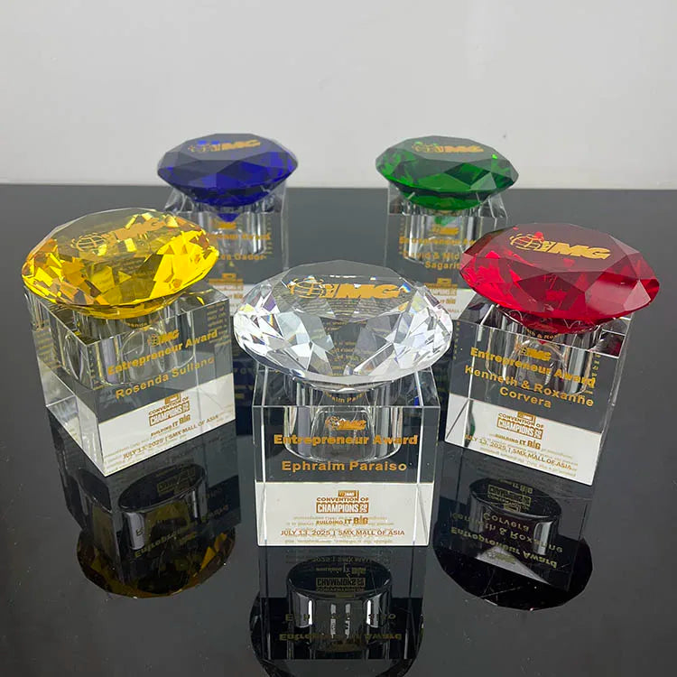 Machine Cut Multi Color Glass Crystal Gem Diamond Paperweight with Stand MH-9516