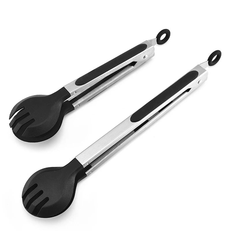 9\" and 12\" Round Locking Silicone Food Tongs Non-Slip Grip Stainless Steel Kitchen Utensils Set of 2