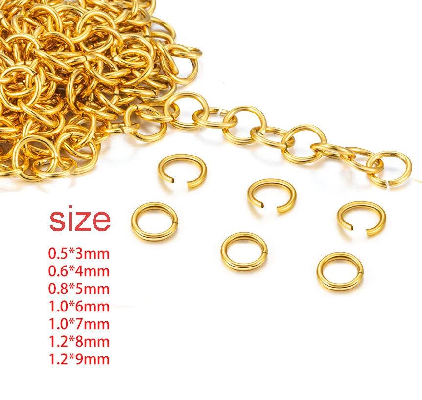 200pcs/bag Stainless Steel DIY Manual Chain 18K Pvd Gold Plated Round Circle Open Closed Jump Ring