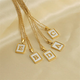 Simple Stainless Steel Three-dimensional Shell Letter Necklace with 26 Letter Pendant Necklace Accessories