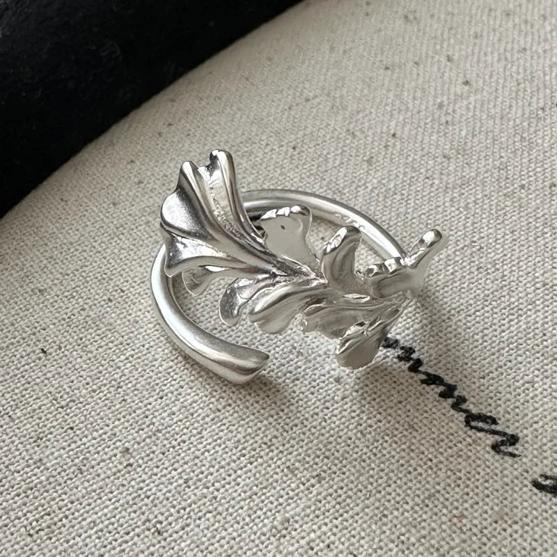 Leaf Wrap Ring 925 Sterling Silver Adjustable Nature Ring Organic Fine Jewelry Handcrafted Botanical Band for Women