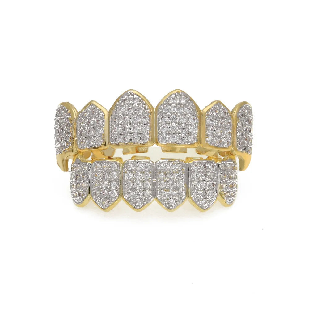 TOPGRILLZ Classic 6/6 Hiphop Teeth Grillz Set Gold Silver Color Top & Bottom Grills Dental Mouth Caps Cosplay Party