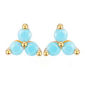 Gemnel Classic 925 Silver 14k Gold Trio 2mm Turquoise Stud Gold Women Earrings
