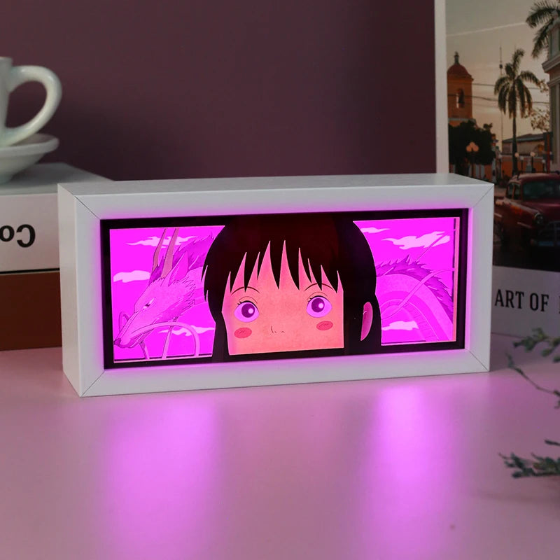Factory Custom 3D Paper Craft Anime Paper Cut Light Laser Engraved Shadow Box Framed Night Light Box Art Layered Paper