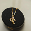 Unique Cute Fashion 14K Gold Plated Pure 925 Sterling Silver Thin Chain Zircon Leaf Shaped Pendant Necklace for Women Girls