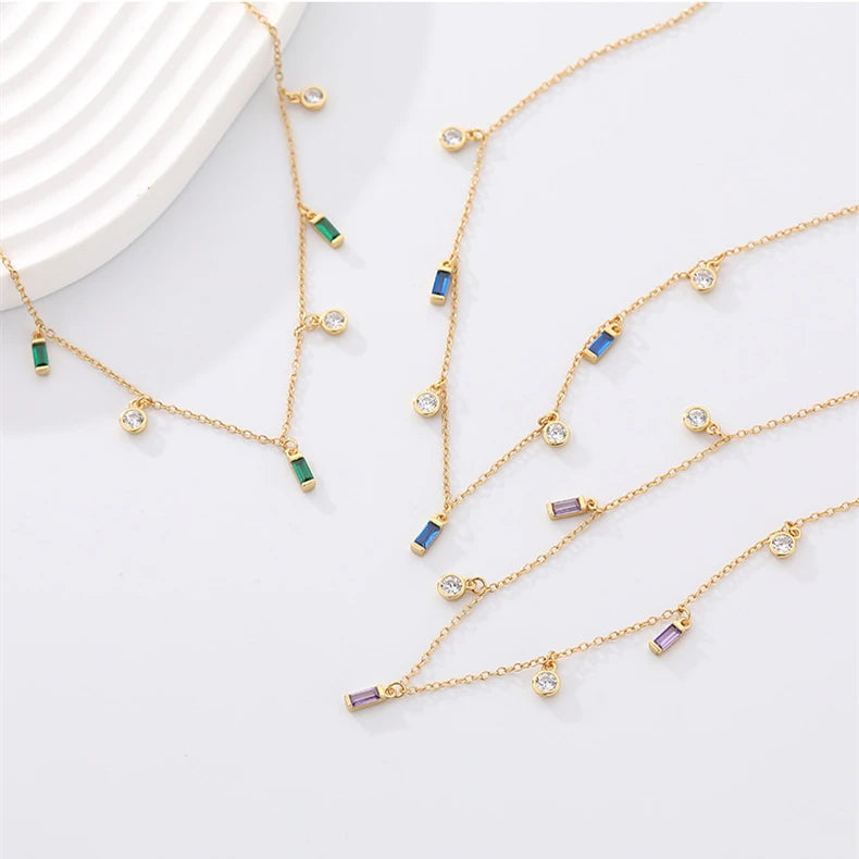 Daidan Necklace Zircon Silver Necklace 925 Sterling Round Gold Plated Choker Geometric Multicolor Baguette Necklace
