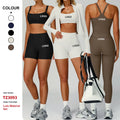Conjunto De Yoga Suit Ribbed  High Waist Tight Outdoor Sports Wear Custom Running Fitness Activewear Women Three-Piece Yoga Set