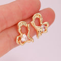 JZT Delicate Fashion Stud Earrings Irregular Gold-Plated Brass Cubic Zirconia Inlaid Heart-Shaped Mini Earrings for Children