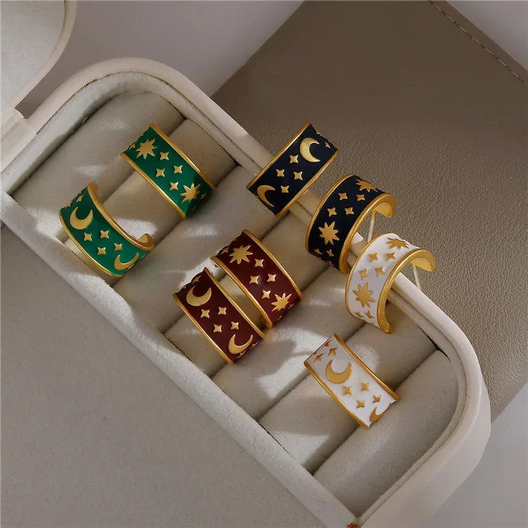 SP High Quality New Design Stainless Steel Moon and Star Enamel Stud Earrings