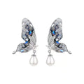 AA00456 Korean Hot Selling New Design Butterfly Stud Earrings Bling Rhinestone Pearl Stud Earrings for Women