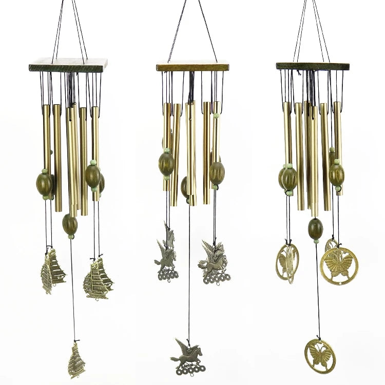 Factory Price Wind Chimes Metal 8 Tubes Horse Boat Fan Butterfly Garden Patio Outdoor Wall Door Hanging Ornament Wind Bells