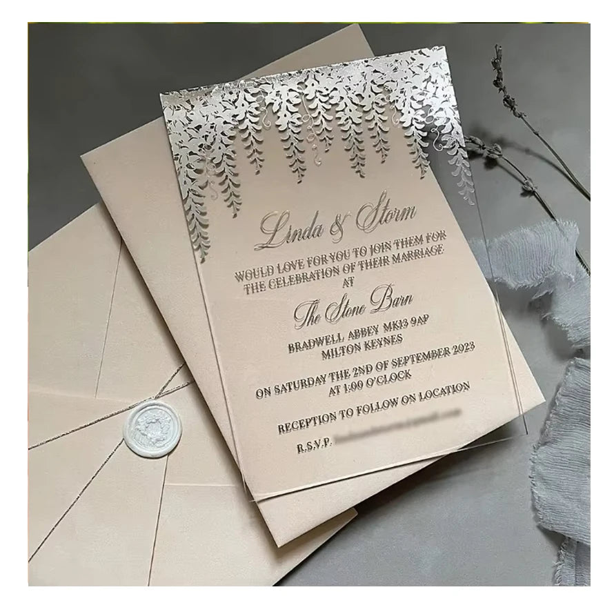 Invitations Marriage Gorgeous Plexiglass  Luxury Grey Velvet Envelopes Gold Foil Chateau Acrylic Wedding Invitations