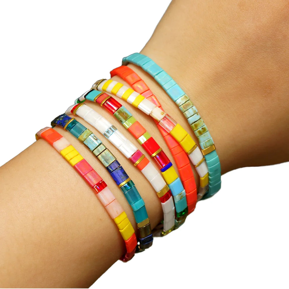 Go2boho New Design Bohemian Stretch Chains Women Fashion Jewelry Beaded Bracelet Summer Colorful Tila Bead Bracelets for Gifts
