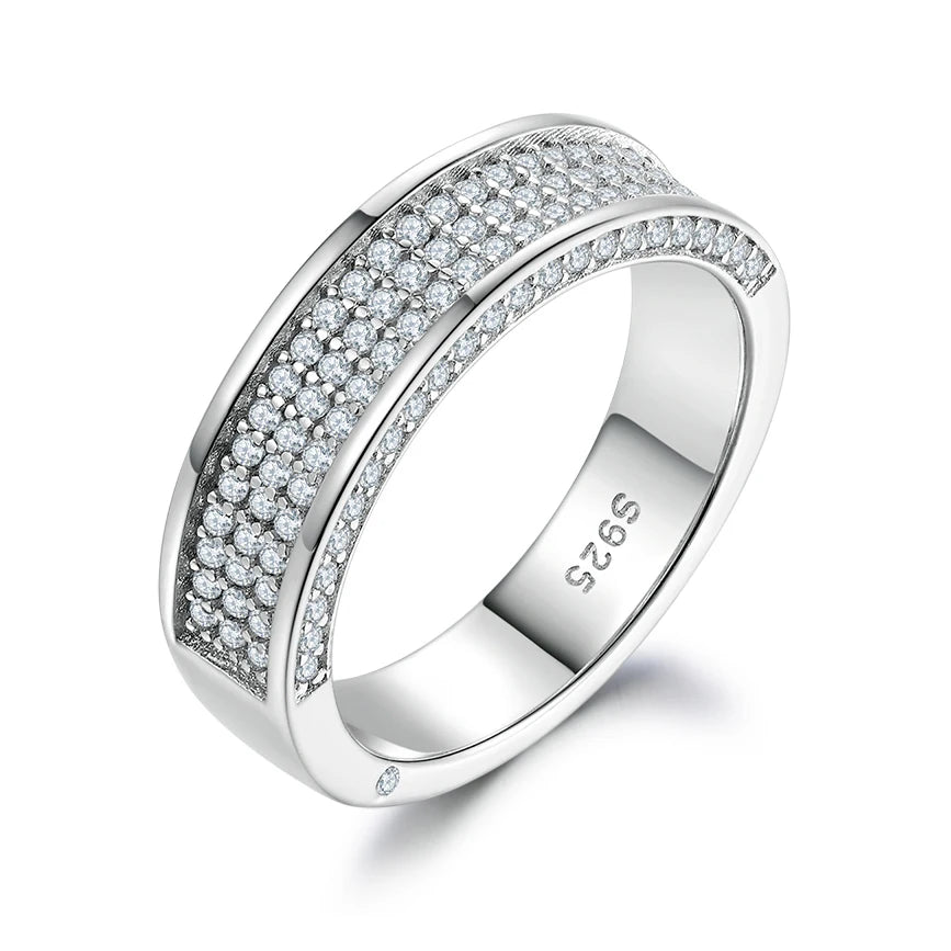 Trendy Silver Jewelry Rings Full-diamond Chunky Finger Rings Rhodium Plated Couple Wedding Rings 925 Silver