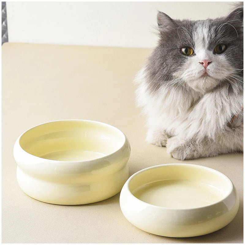 Custom Logo Ceramic Pet Bowl Elevated Protective Cervical Cat Dog Double Water Food Bowl with Wood Plank