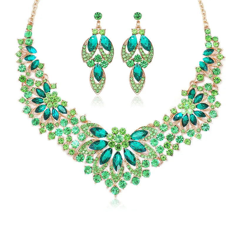 Newest Rhinestone Crystal Earrings Necklace Set Bridal Wedding Jewelry Sets for Wedding Party Gift