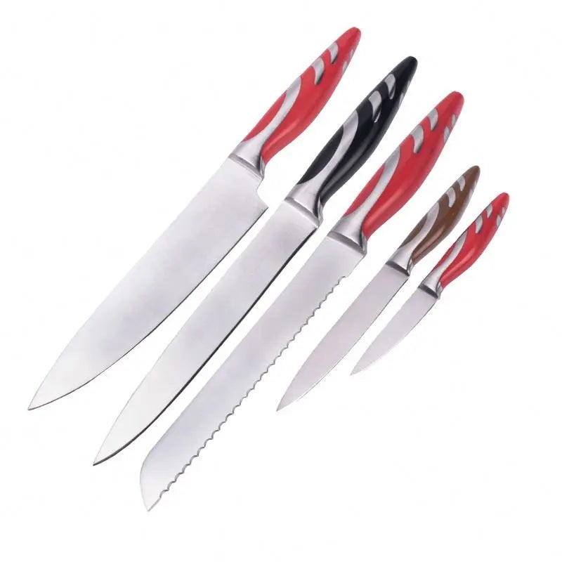 New Design 100% Food Grade Easy Clean 5 Pcs 3Cr13 Stainless Steel Hollow Handle Ambidextrous Kitchen Knife Set