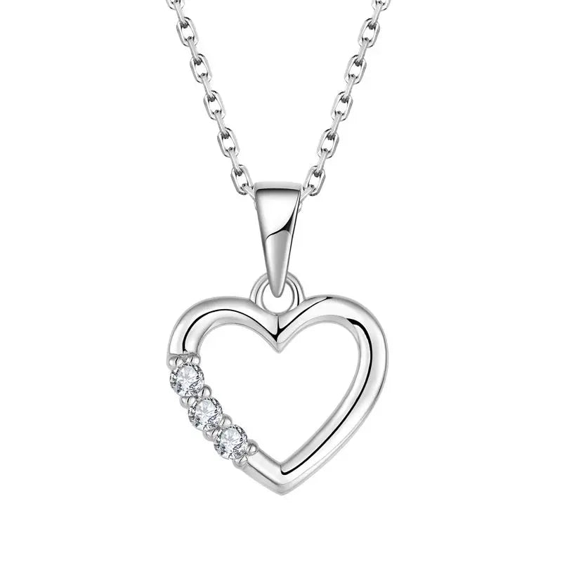 YH JEWELLERY Classic Rhodium Plated Zircon Heart Pendant 925 Sterling Silver Engagement Wedding Party Necklace Charm